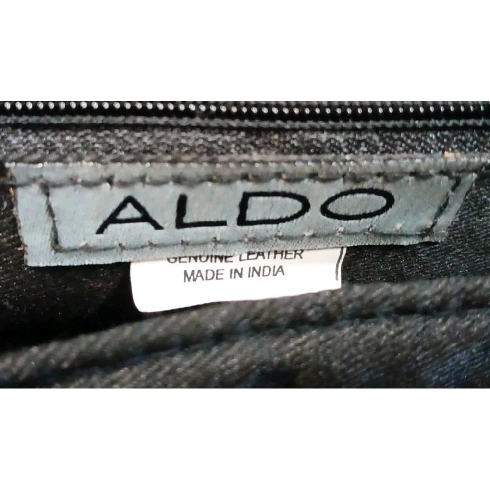Aldo Black Leather Purse Handbag Cream‎ Beige Stitched Embroidered Bag READ